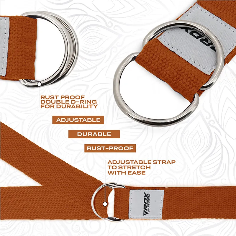 RDX P8 Non-Slip Cotton Yoga Strap with Rust Proof Steel D-Ring Buckle