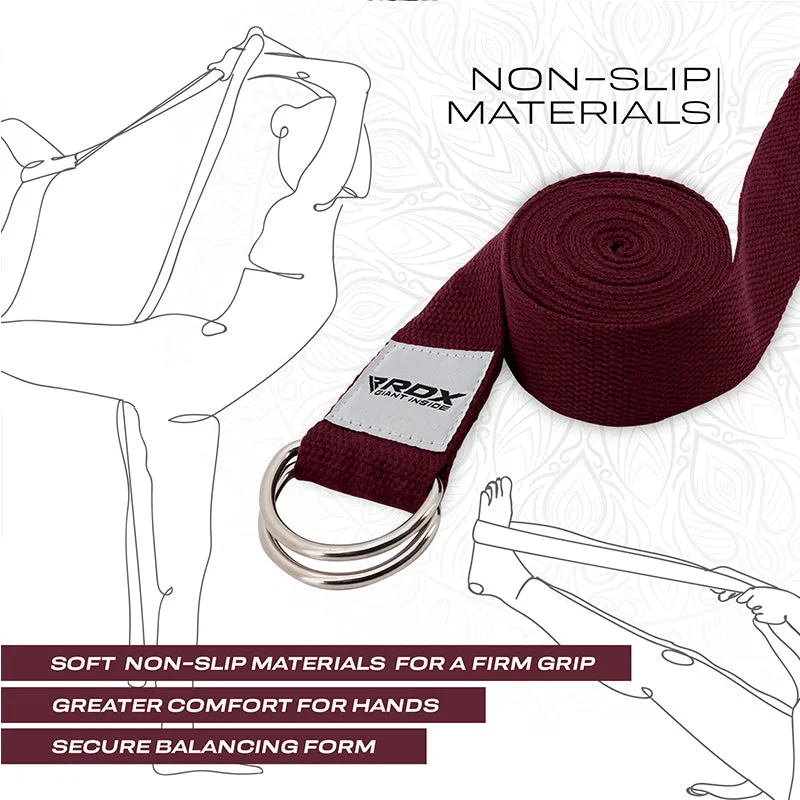 RDX P8 Non-Slip Cotton Yoga Strap with Rust Proof Steel D-Ring Buckle