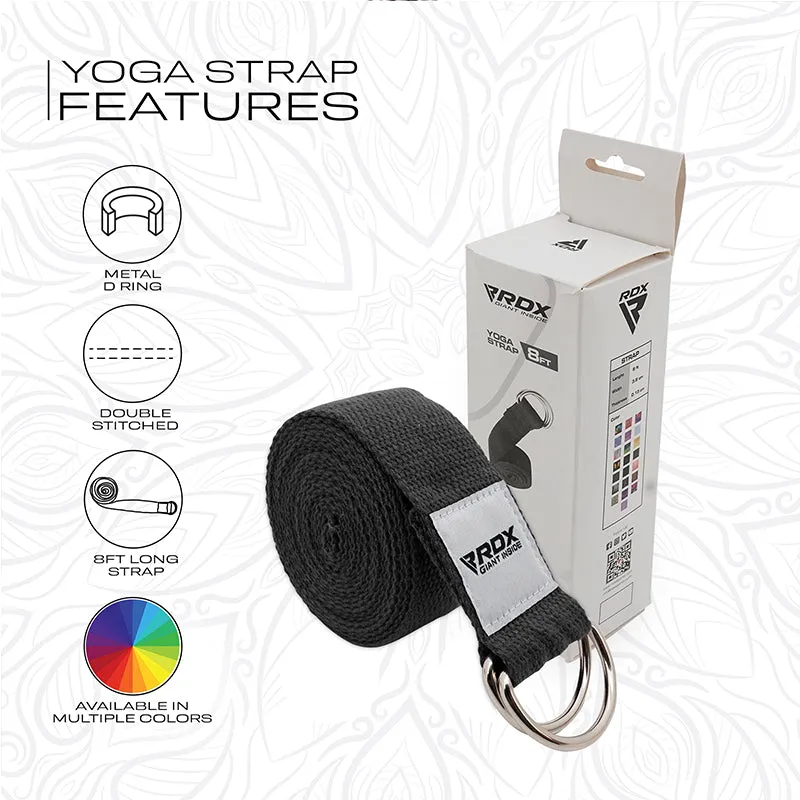 RDX P8 Non-Slip Cotton Yoga Strap with Rust Proof Steel D-Ring Buckle
