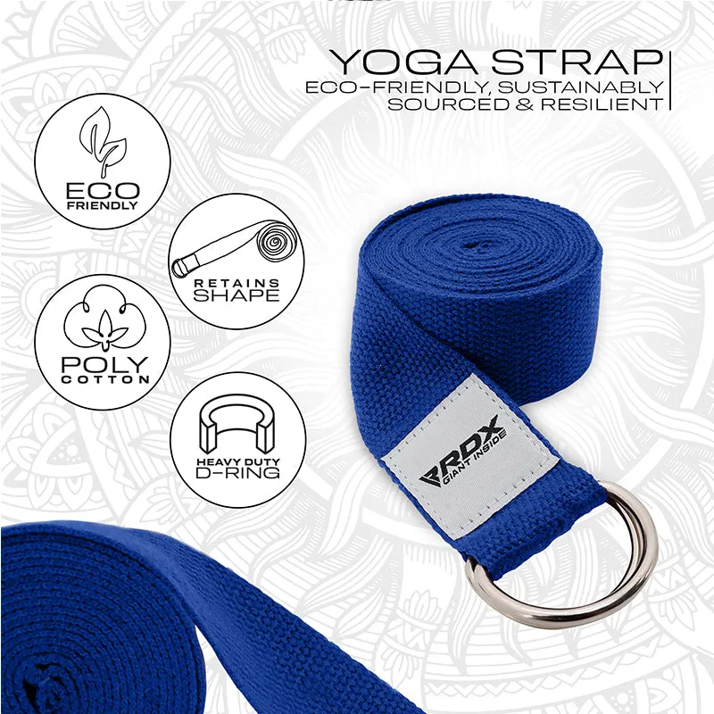 RDX P8 Non-Slip Cotton Yoga Strap with Rust Proof Steel D-Ring Buckle