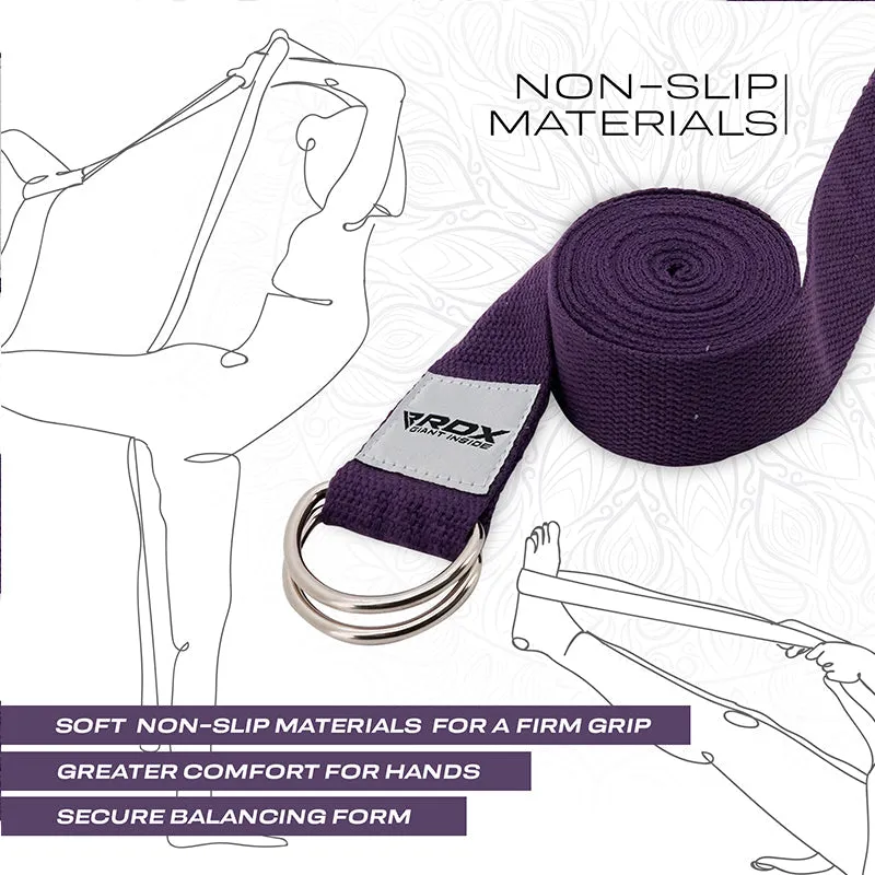 RDX P8 Non-Slip Cotton Yoga Strap with Rust Proof Steel D-Ring Buckle