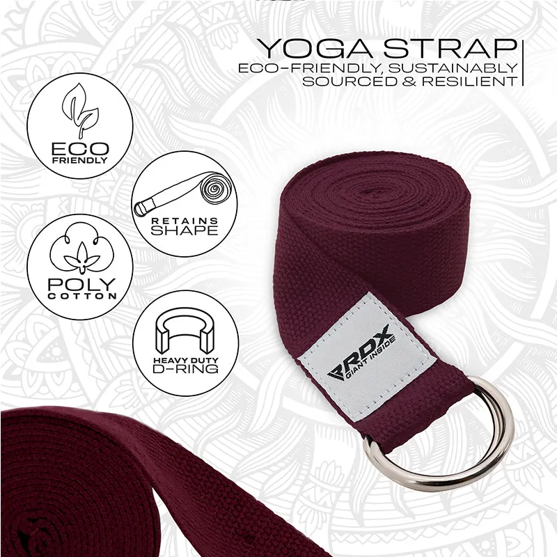 RDX P8 Non-Slip Cotton Yoga Strap with Rust Proof Steel D-Ring Buckle