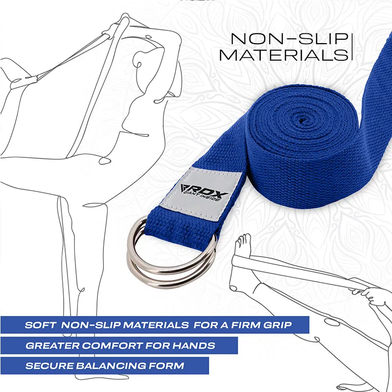 RDX P8 Non-Slip Cotton Yoga Strap with Rust Proof Steel D-Ring Buckle