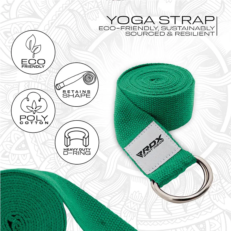RDX P8 Non-Slip Cotton Yoga Strap with Rust Proof Steel D-Ring Buckle