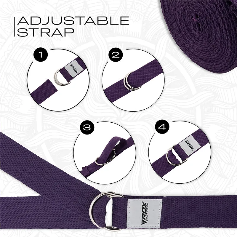 RDX P8 Non-Slip Cotton Yoga Strap with Rust Proof Steel D-Ring Buckle