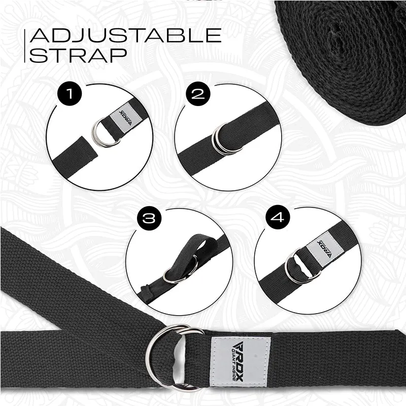 RDX P8 Non-Slip Cotton Yoga Strap with Rust Proof Steel D-Ring Buckle