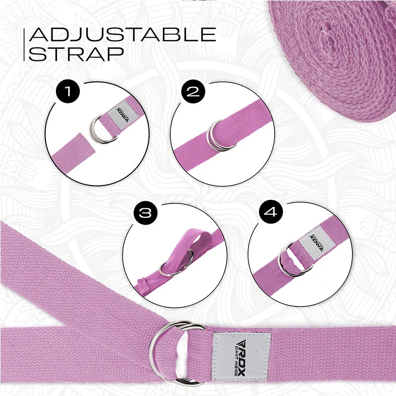 RDX P8 Non-Slip Cotton Yoga Strap with Rust Proof Steel D-Ring Buckle