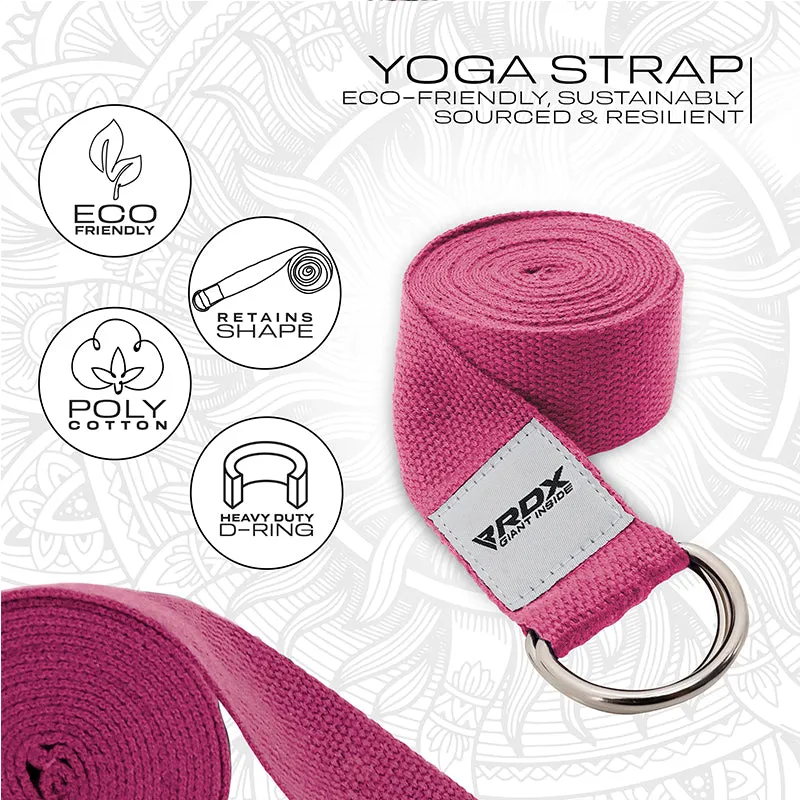 RDX P8 Non-Slip Cotton Yoga Strap with Rust Proof Steel D-Ring Buckle
