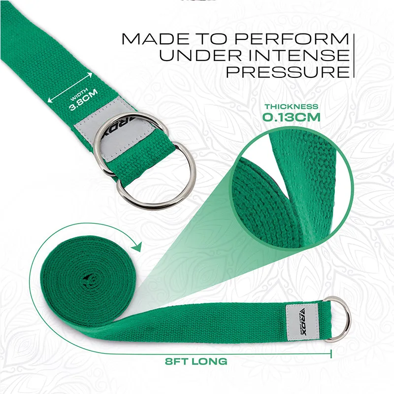 RDX P8 Non-Slip Cotton Yoga Strap with Rust Proof Steel D-Ring Buckle