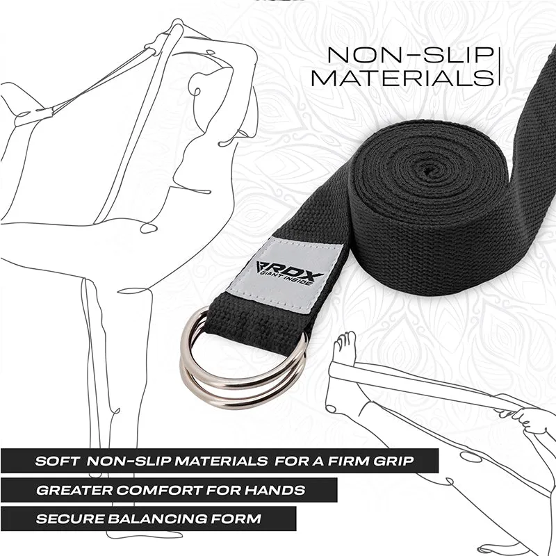 RDX P8 Non-Slip Cotton Yoga Strap with Rust Proof Steel D-Ring Buckle