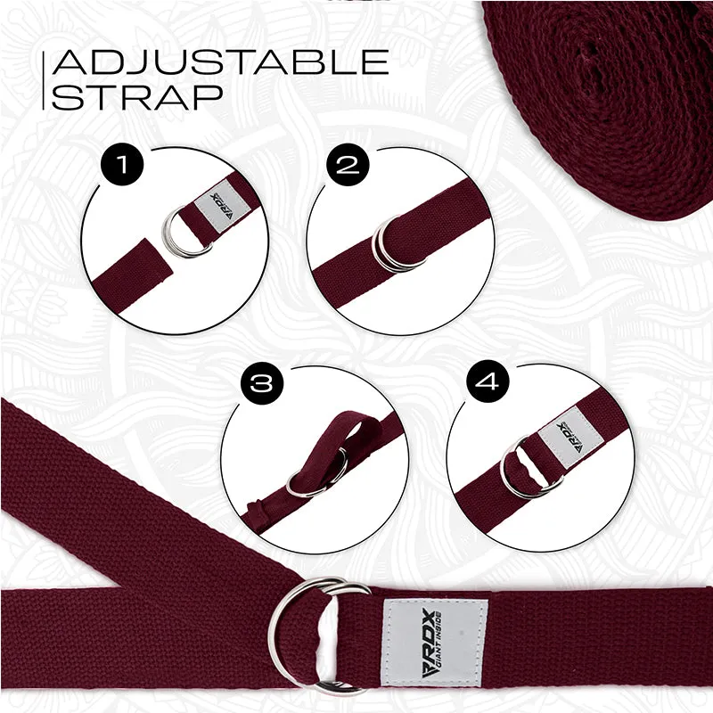RDX P8 Non-Slip Cotton Yoga Strap with Rust Proof Steel D-Ring Buckle