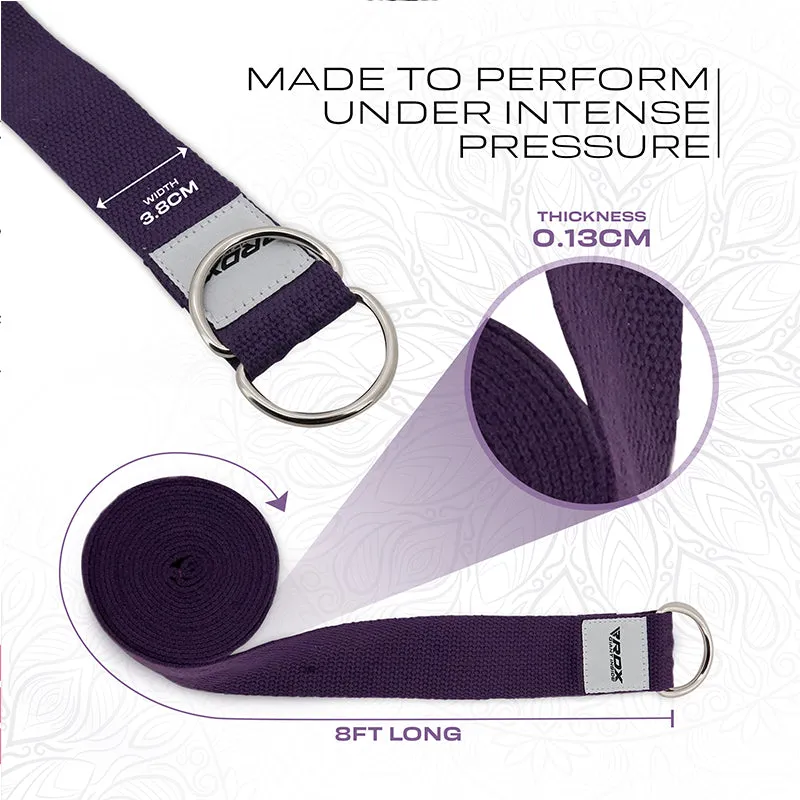 RDX P8 Non-Slip Cotton Yoga Strap with Rust Proof Steel D-Ring Buckle