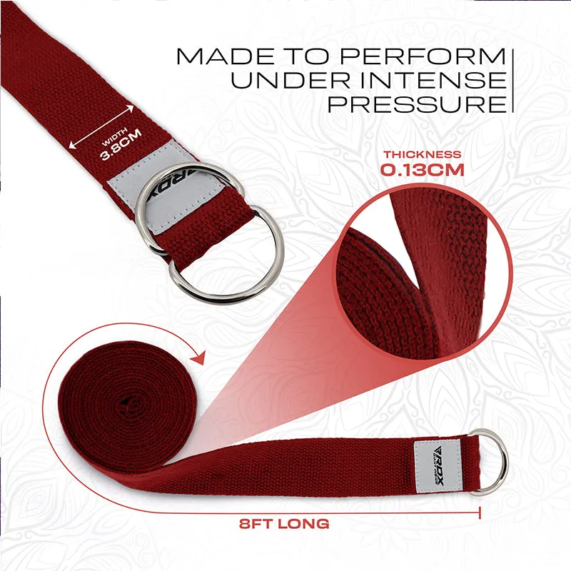 RDX P8 Non-Slip Cotton Yoga Strap with Rust Proof Steel D-Ring Buckle