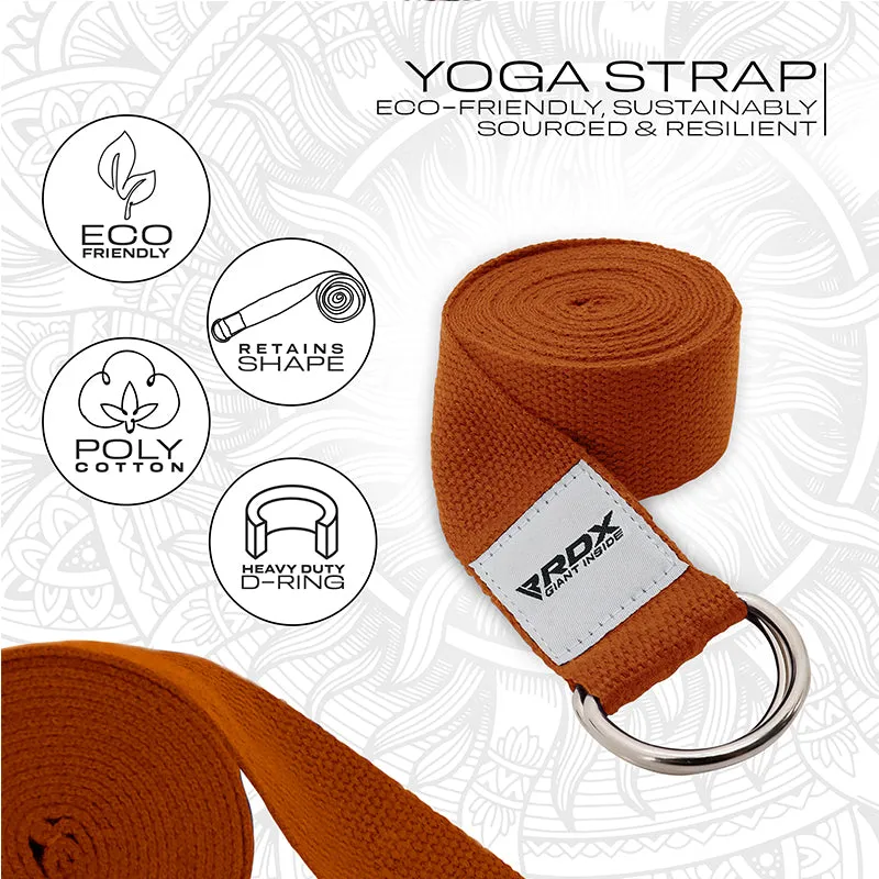 RDX P8 Non-Slip Cotton Yoga Strap with Rust Proof Steel D-Ring Buckle