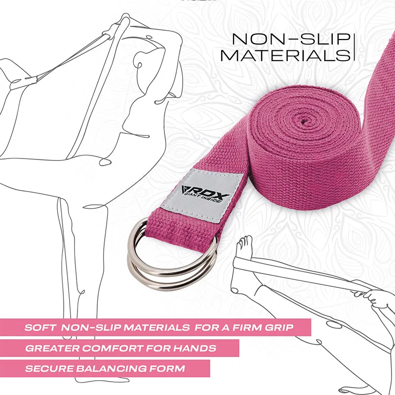 RDX P8 Non-Slip Cotton Yoga Strap with Rust Proof Steel D-Ring Buckle