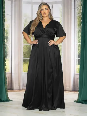 Sara Plus Size Satin Maxi Dress in Black