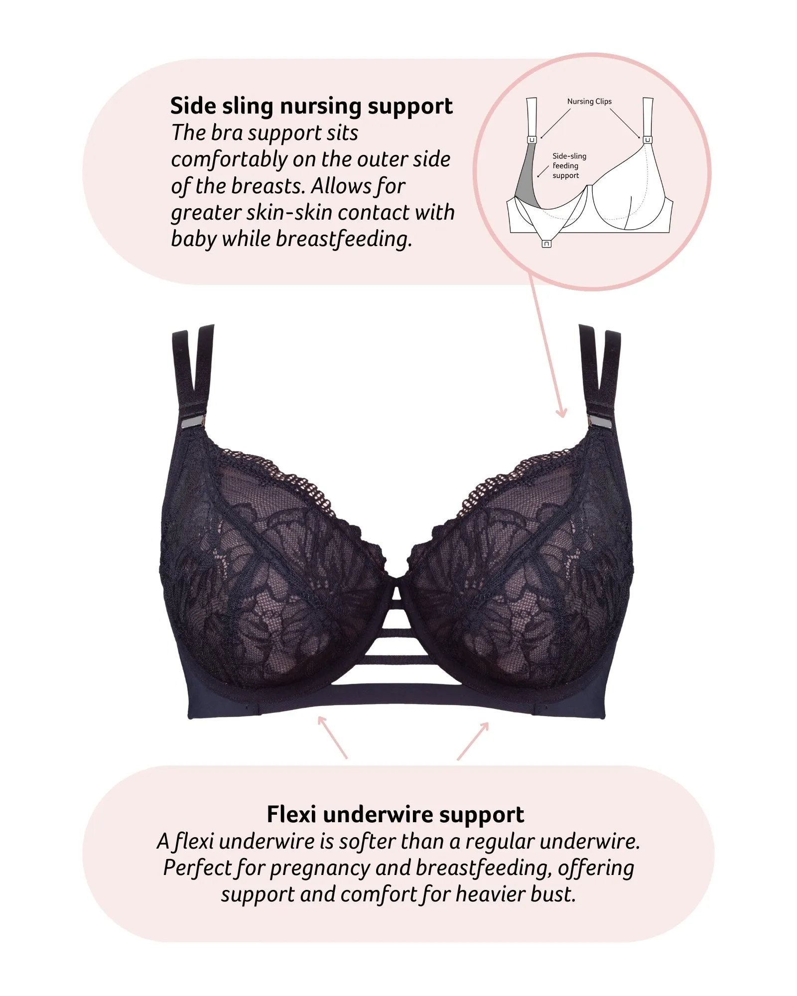 TRUE LUXE BLACK NURSING BRA - FLEXI UNDERWIRE