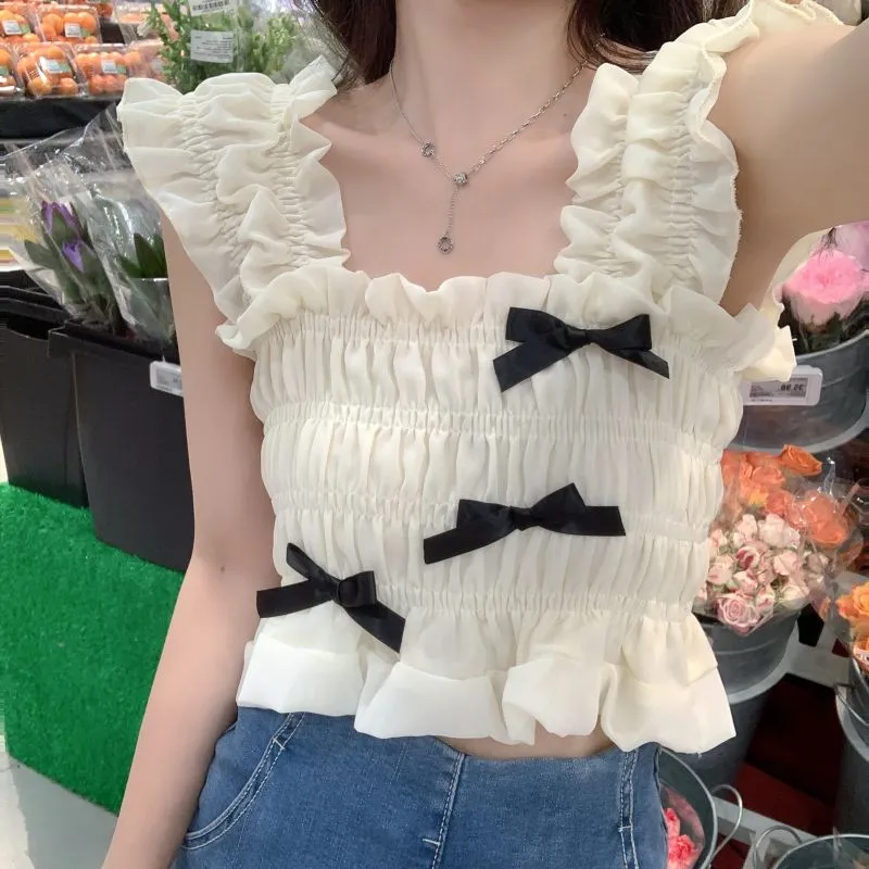 Women's Cute Bowknot Ruffled Tank Top